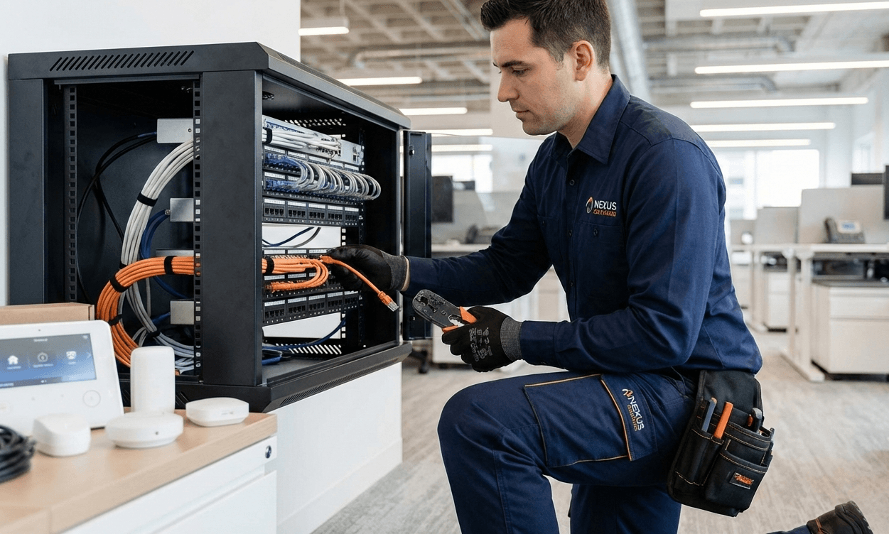 Technician arriving for a low-voltage installation